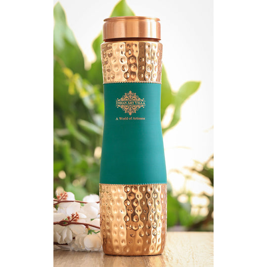 Pure Copper Bottle with Half Hammered & Half Silk Finish Color Design