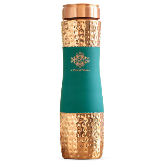 Pure Copper Bottle with Half Hammered & Half Silk Finish Color Design