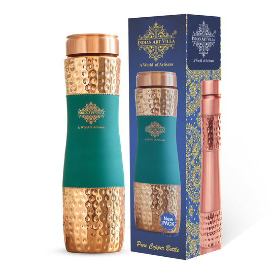 Pure Copper Bottle with Half Hammered & Half Silk Finish Color Design