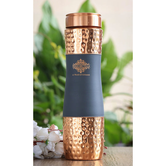 Pure Copper Bottle with Half Hammered & Half Silk Finish Color Design