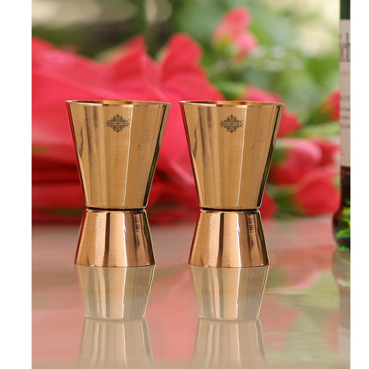 Set of 2 pure copper jigger shot glasses, front view — Indian Art Villa
