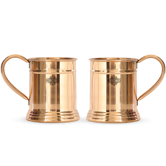 Pure Copper Handmade Mirror Line Design Moscow Mule Beer Mug with Copper Handle
