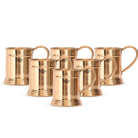 Pure Copper Handmade Mirror Line Design Moscow Mule Beer Mug with Copper Handle