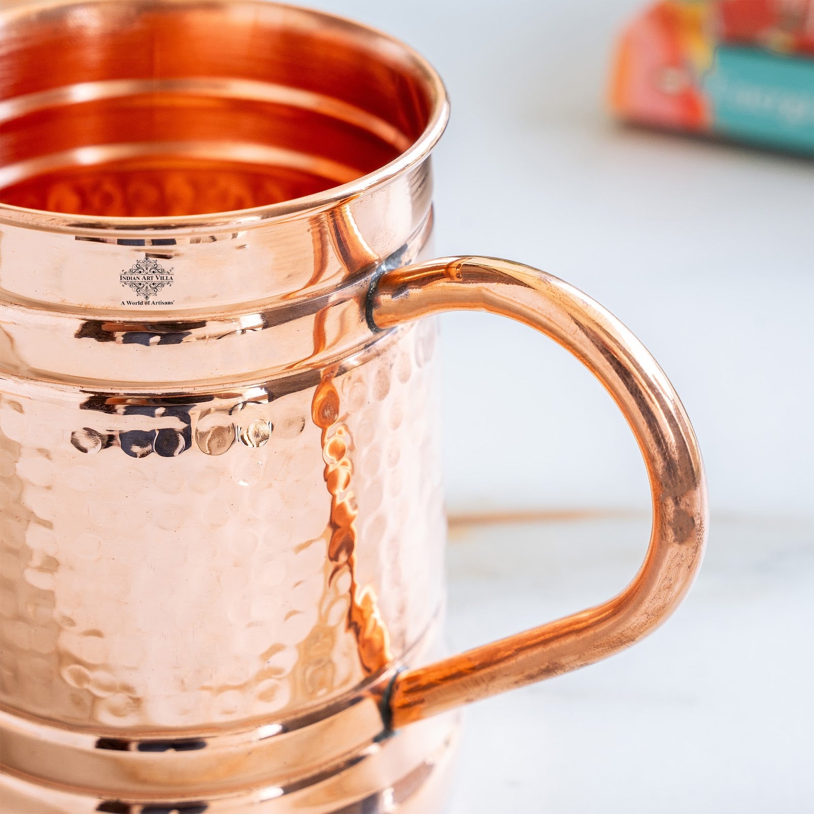 Pure Copper Tankard Shaped Ringed Design Moscow Mule Beer Mug Cup, Vol