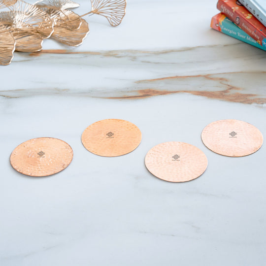 Pure hammered copper coaster for copper mugs 8.89 cm full view — Indian Art Villa