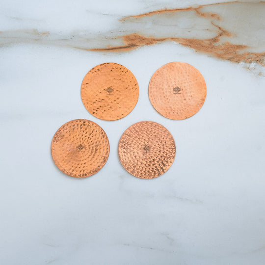 Pure hammered copper coaster 8.89 cm top view — Indian Art Villa