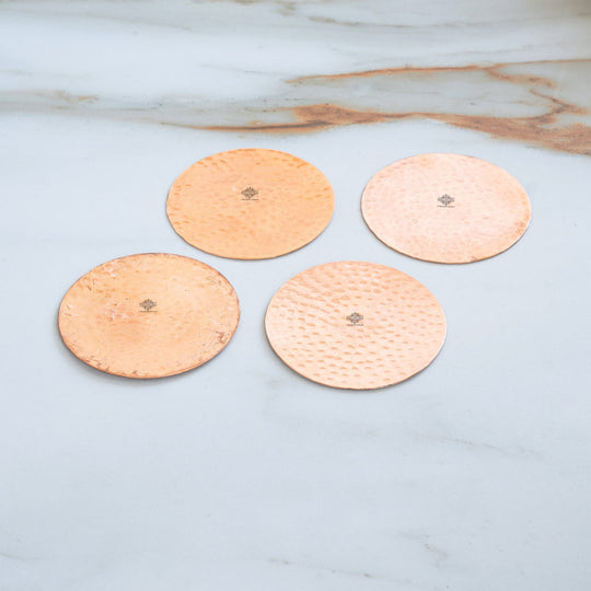 Pure hammered copper coaster for copper mugs 8.89 cm side view — Indian Art Villa