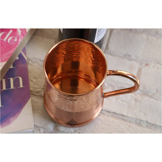 Copper Moscow Mule mug with hammered top and handle by Indian Art Villa, perfect for cocktails, mocktails, and luxury drinkware.