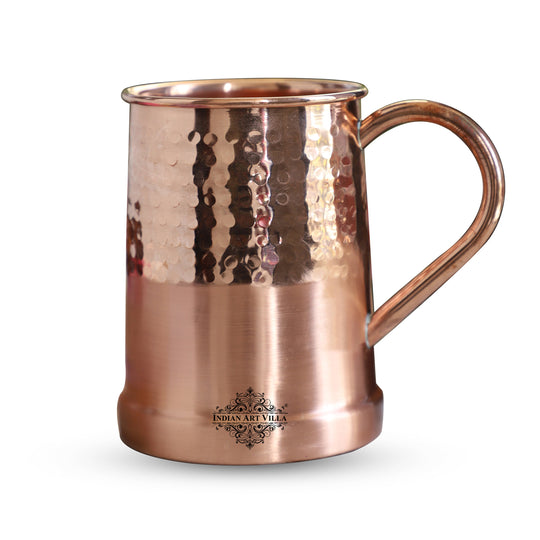 Copper Moscow Mule mug with hammered top and handle by Indian Art Villa, perfect for cocktails, mocktails, and luxury drinkware.
