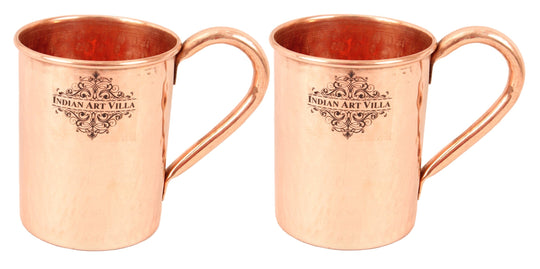 Indian Art Villa Set of 2 Pure Copper Hammered Moscow Mule Mugs – Ideal Drinkware for Bar, Restaurant, Café & Hotel Use.