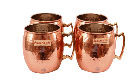 Copper nickel round hammered Moscow Mule mug set of 4, 530 ML — Indian Art Villa