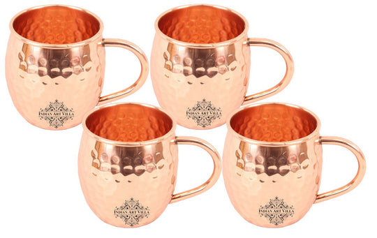 Pure copper hammered Moscow Mule mug set of 4, 530 ML with copper handle — Indian Art Villa