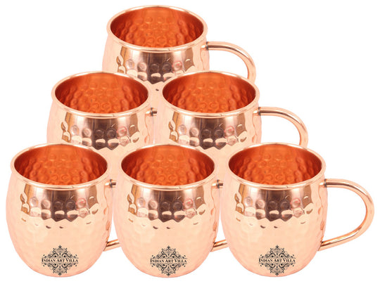 Indian Art Villa handcrafted hammered copper mugs set of 6, 530 ML Moscow Mule drinkware for luxury bar setups and celebrations.