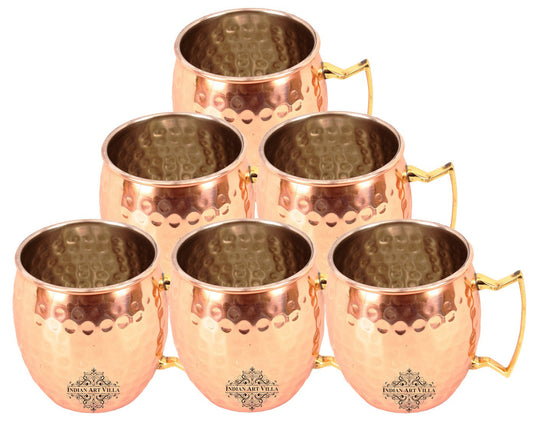 Set of 6 copper nickel hammered Moscow Mule mugs with brass handle — Indian Art Villa