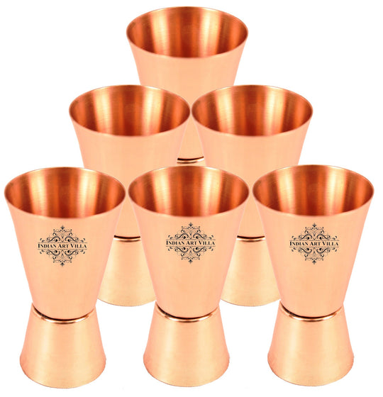 Pure Copper Jigger Shot Glass Set – 6-Piece 50 ML Drinkware for Vodka, Tequila, Bar Use, Gifting & Mixology Essentials.