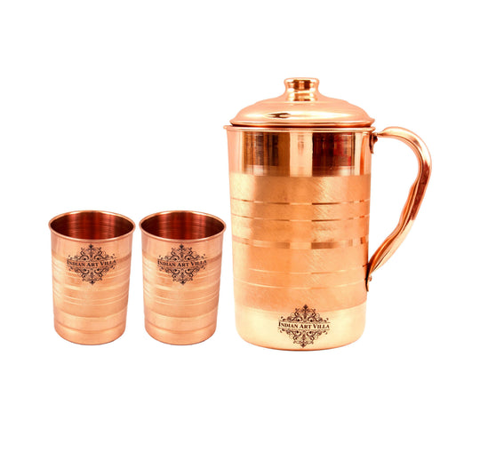 Pure copper jug with glass 1700 ML side view — Indian Art Villa