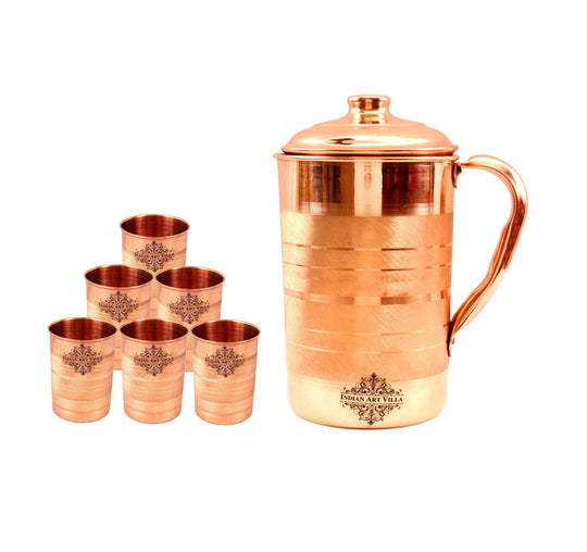 Handmade pure copper jug with glass 1700 ML full view — Indian Art Villa