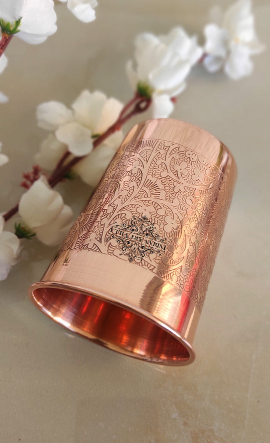 Pure Copper Embossed Jug with Embossed Glass