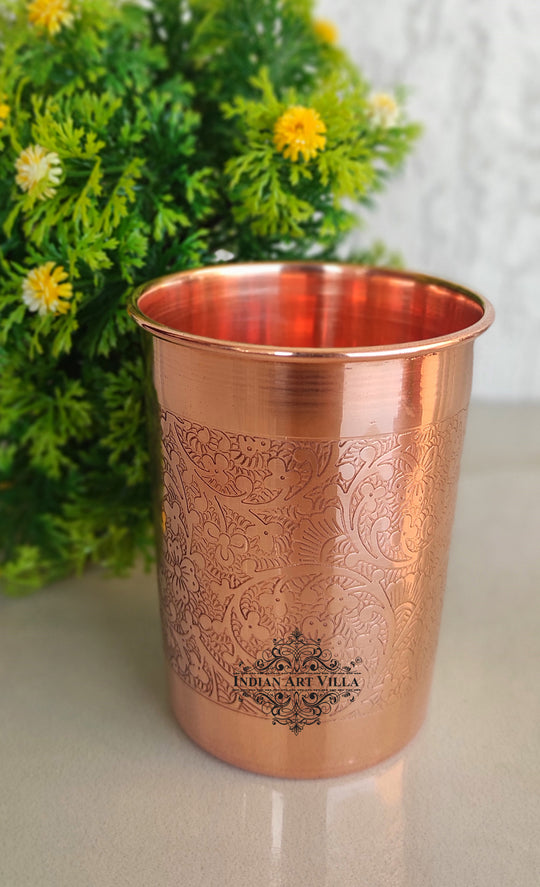 Pure Copper Embossed Jug with Embossed Glass