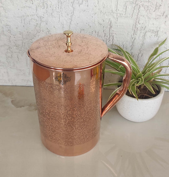 Pure Copper Embossed Jug with Embossed Glass