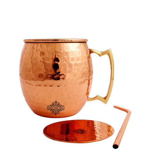 Hammered Copper Mug with Coaster – 530 ML (Set of 2)