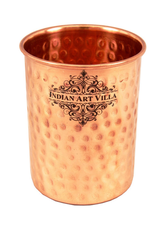 Copper Hammered Set of 1 Jug Pitcher 2100 ML with 1 Glass 250 ML