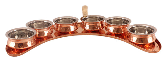 Pure Copper Maharaja Style Full Moon Tray Plate with Serving Sauce Pots