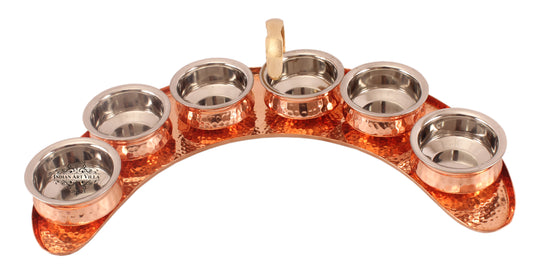 Pure Copper Maharaja Style Full Moon Tray Plate with Serving Sauce Pots