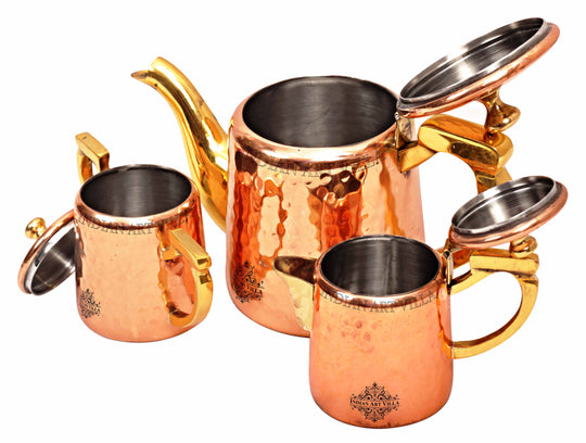 Steel Copper Hammered Milk, Tea & Sugar Pot Set