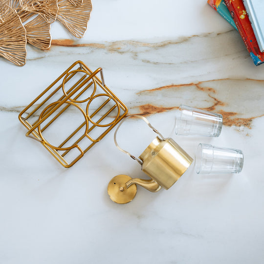Pure Brass Tea Kettle Set with 2 Cups