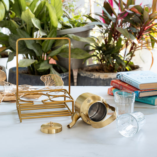 Pure Brass Tea Kettle Set with 2 Cups
