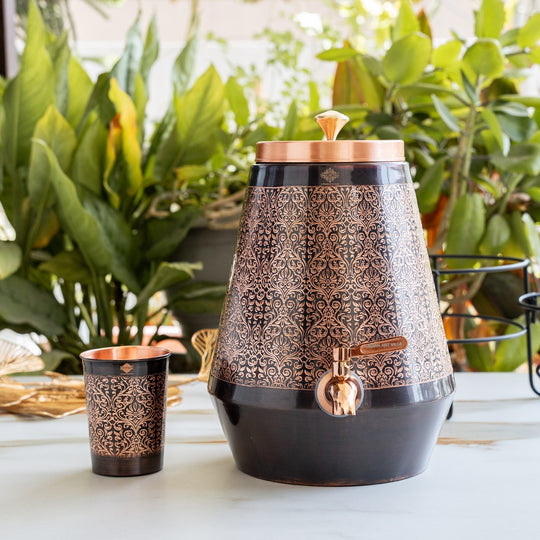 Pure copper water dispenser exquisite design 5000 ML top view — Indian Art Villa