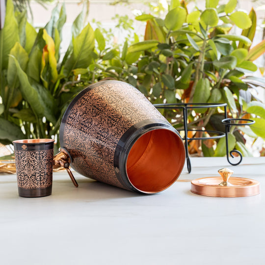 Pure copper water dispenser exquisite design 5000 ML close-up — Indian Art Villa