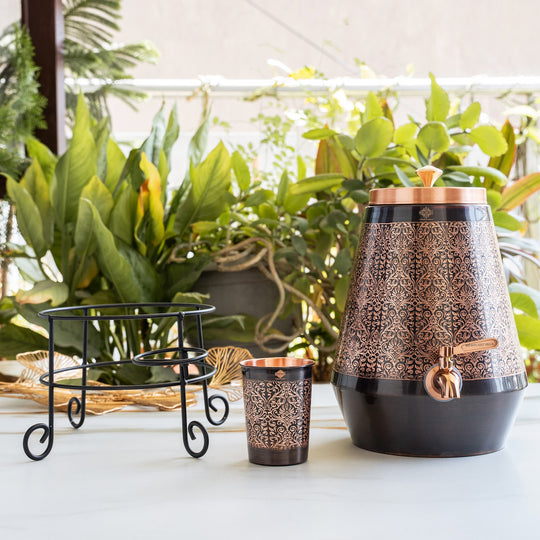 Pure copper water dispenser exquisite design 5000 ML side view — Indian Art Villa