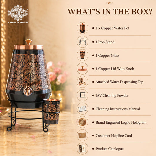 Pure copper water dispenser exquisite design 5000 ML studio view — Indian Art Villa