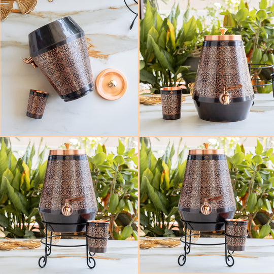 Pure copper water dispenser exquisite design 5000 ML white background — Indian Art Villa