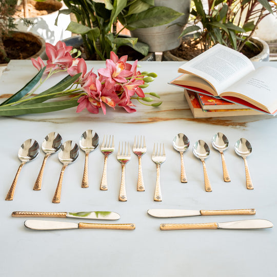 Steel Copper Cutlery Set of 20 pcs with Velver Gift Box