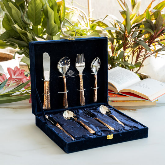 Steel Copper Cutlery Set of 20 pcs with Velver Gift Box