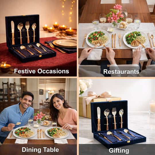Steel Copper Cutlery Set of 20 pcs with Velver Gift Box