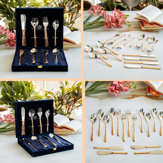 Steel Copper Cutlery Set of 20 pcs with Velver Gift Box