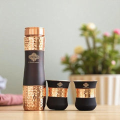 Copper Drinkware Gift Set of 2 Glass and 1 Bottle With Silk Finish Color