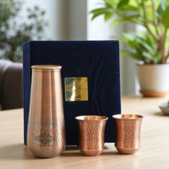 Pure Copper Drinkware Gift Set of Copper Bedroom Bottle & Copper Glass