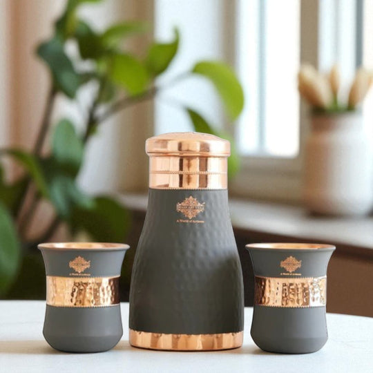 Pure Copper Silk Finished Gift Set Bedroom Bottle with Copper Glass