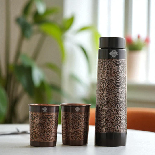 Antique Copper Pyramid Bottle & Glass Gift Set