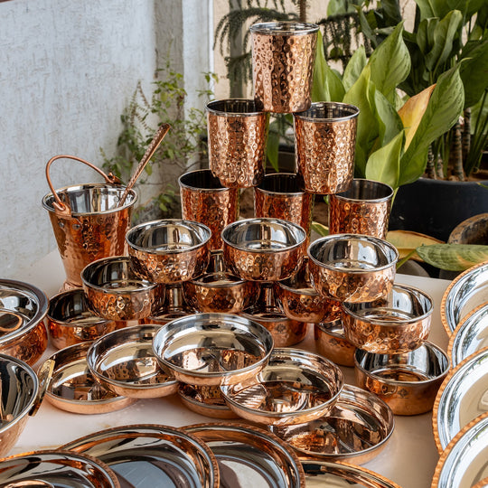 Pure Steel Copper 48 Piece Traditional Kitchen Dinner Set