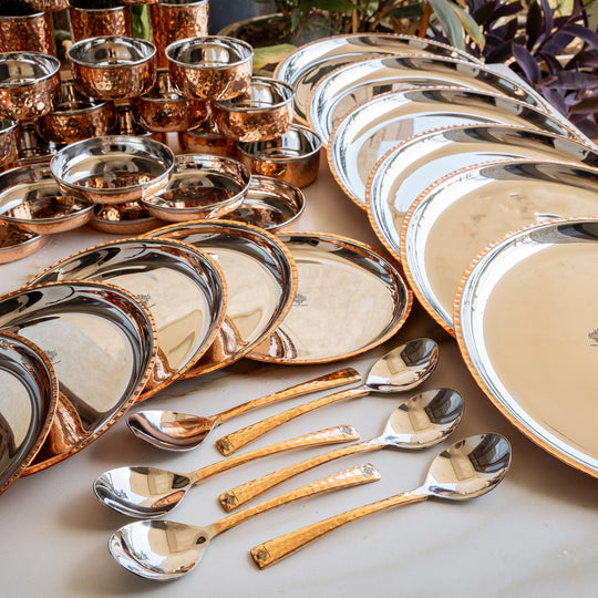 Pure Steel Copper 48 Piece Traditional Kitchen Dinner Set