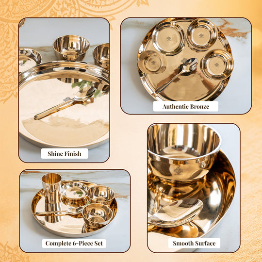 Bronze Thali Set With Mirror Shine Finish 6 Pcs