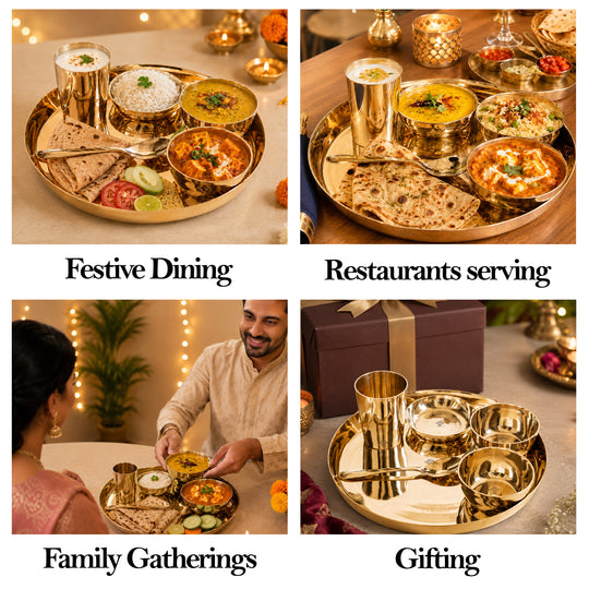 Bronze Thali Set With Mirror Shine Finish 6 Pcs