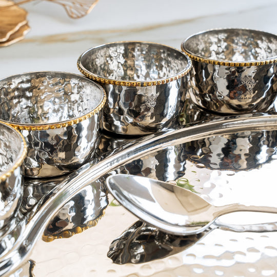 Stainless Steel Oval Thali Plate Set with 5 Bowls & Spoon