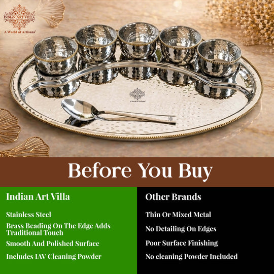 Stainless Steel Oval Thali Plate Set with 5 Bowls & Spoon